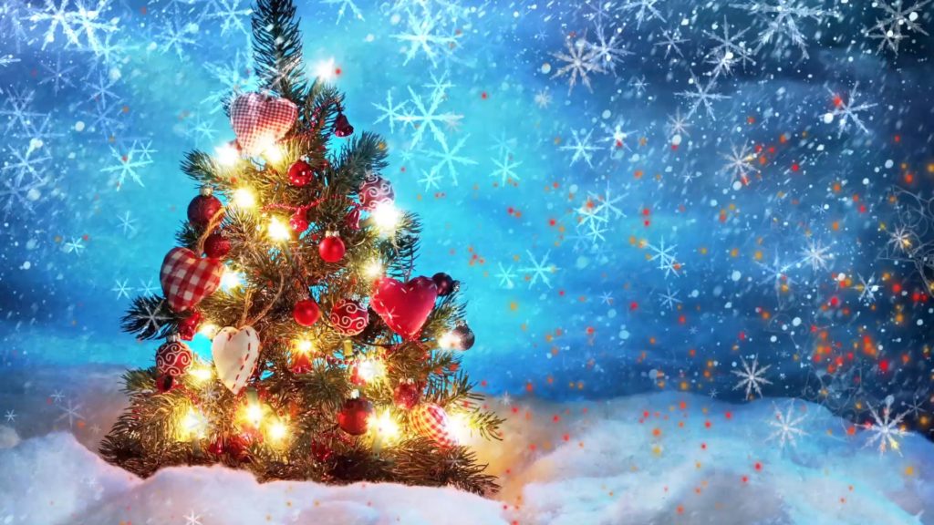 Holiday Video Menu Background with Christmas Tree and Snowflakes